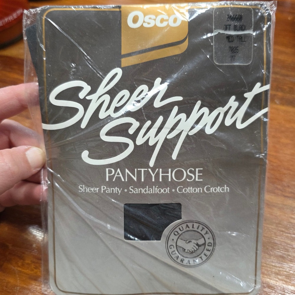 Osco Sheer Support Pantyhose Off Black Medium/Tall Sandalfoot Vintage USA 7025‎